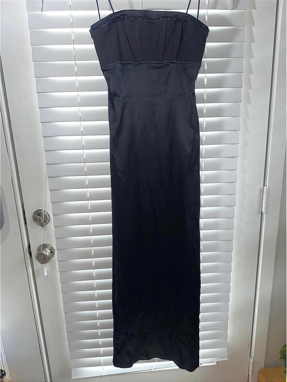 Vtg Y2K Black Silky Spaghetti Strap LaceUp Back Evening Mini Dress 90s Going Out